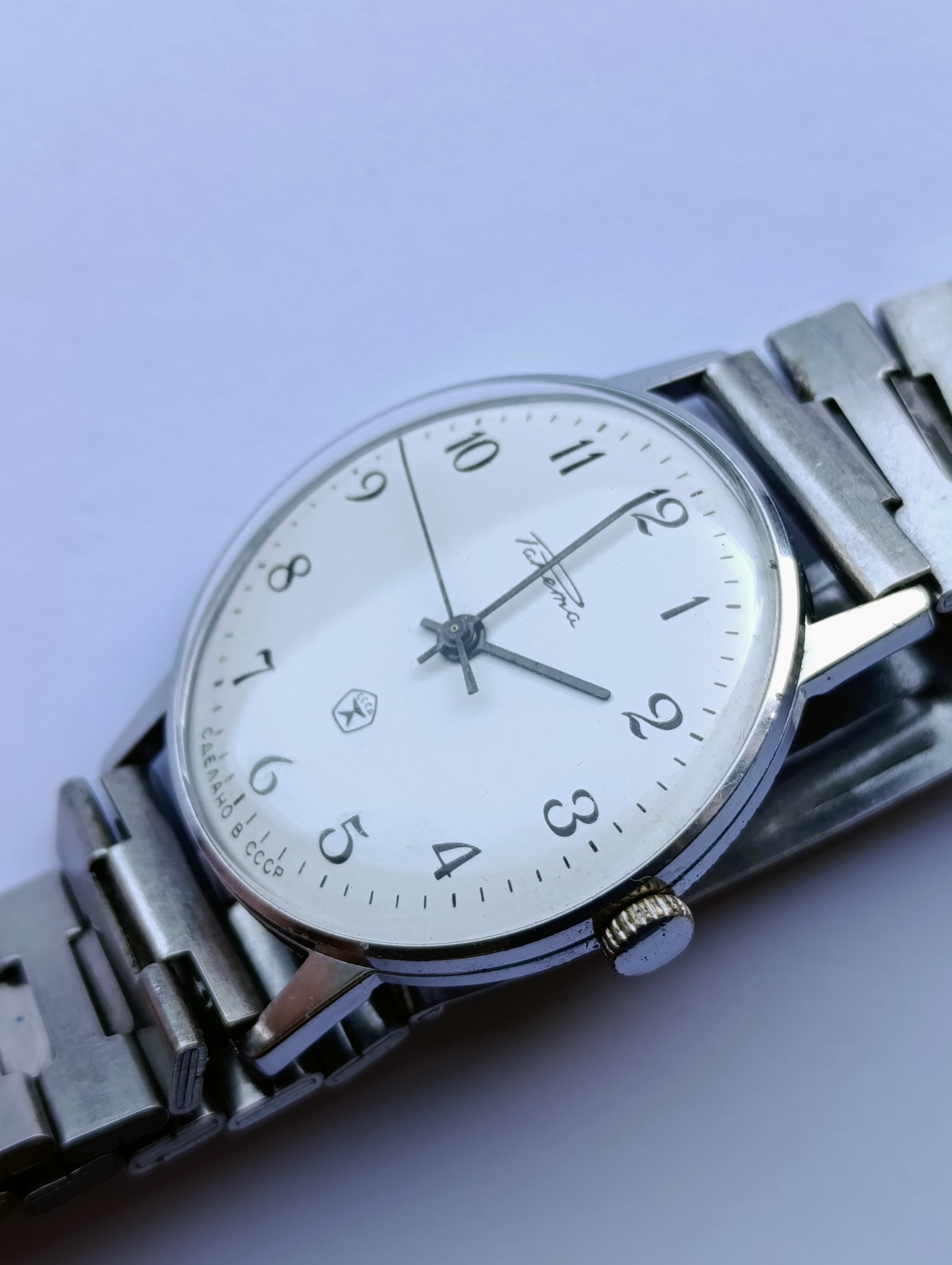 Vintage Soviet Raketa Mechanical Dress Watch – White Enamel Dial Petrodvorets Watch Factory Made in USSR 1970s – thumbnail 8