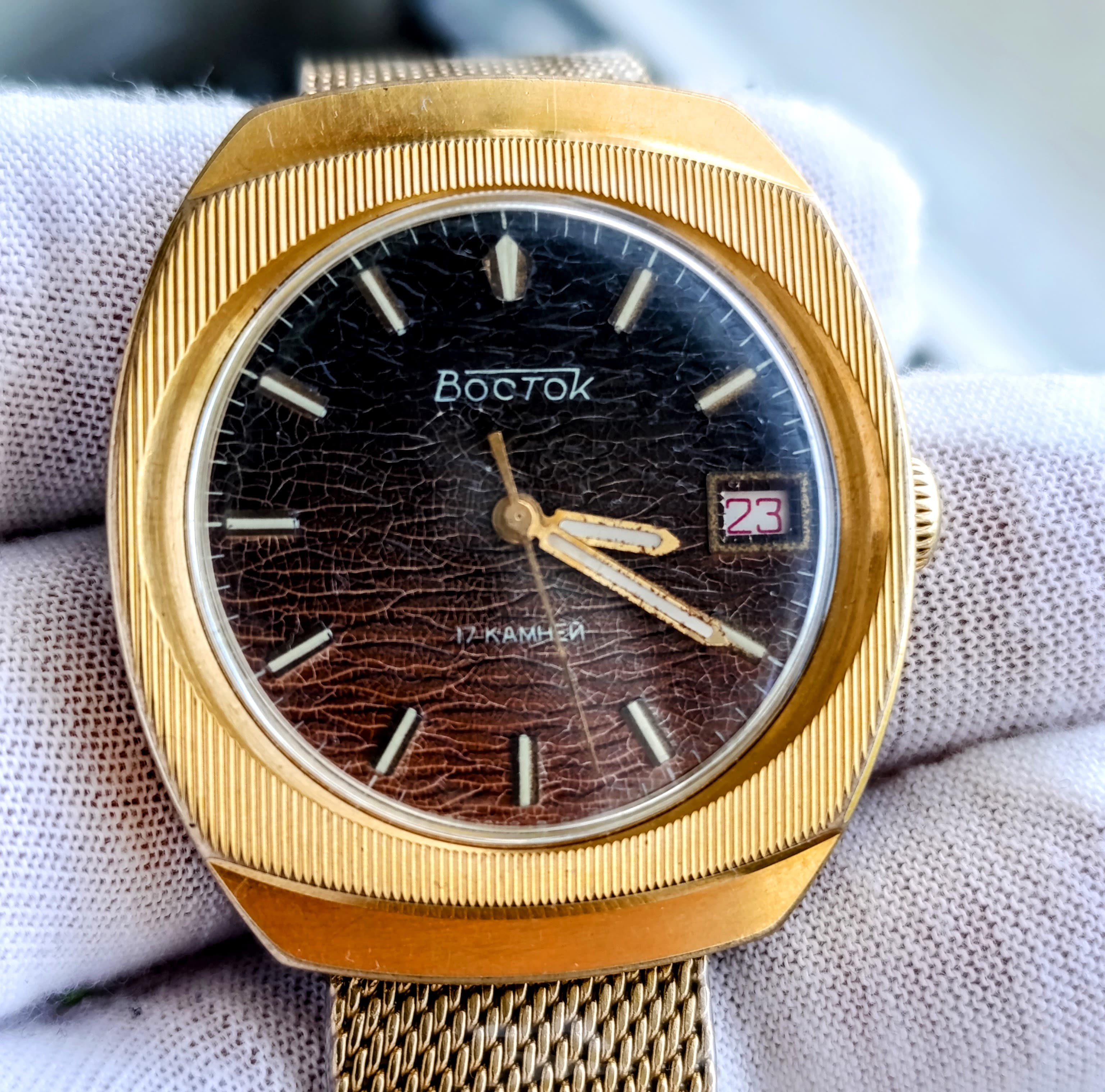 Vintage USSR Vostok Mechanical Watch - Original 2414A Movement, Brown Guilloche Dial – thumbnail 10