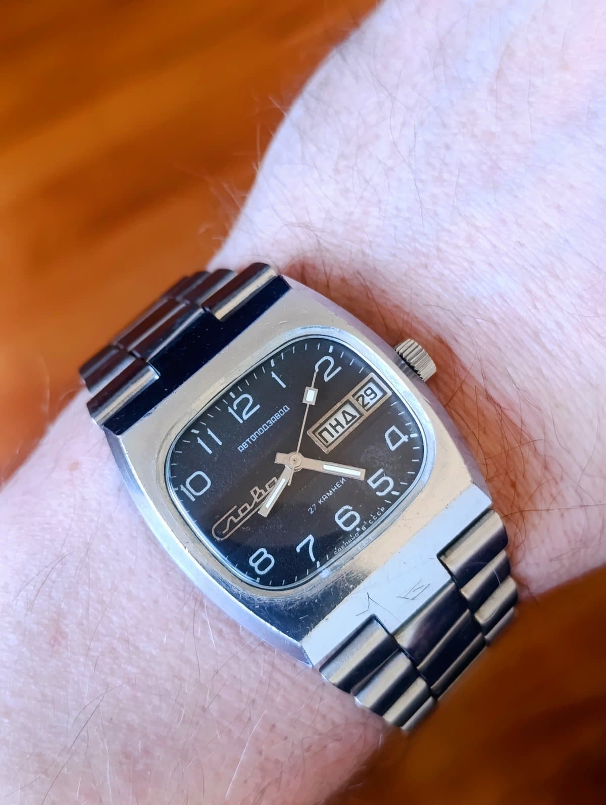 Slava Tank Rare Vintage Men's Automatic Wristwatch Made in USSR 1980s – thumbnail 10