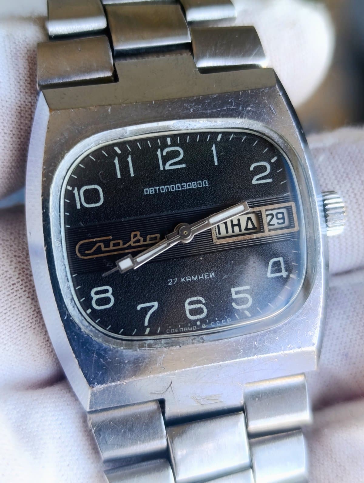 Slava Tank Rare Vintage Men's Automatic Wristwatch Made in USSR 1980s – thumbnail 3