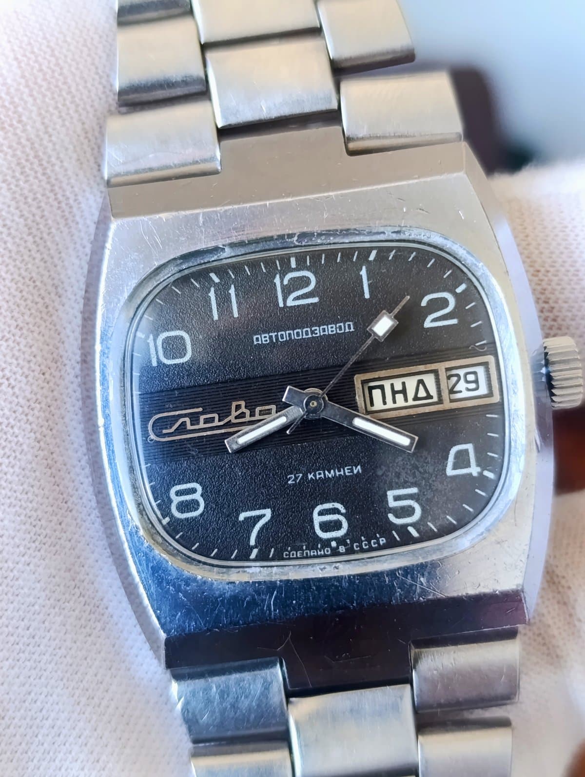 Slava Tank Rare Vintage Men's Automatic Wristwatch Made in USSR 1980s – thumbnail 4