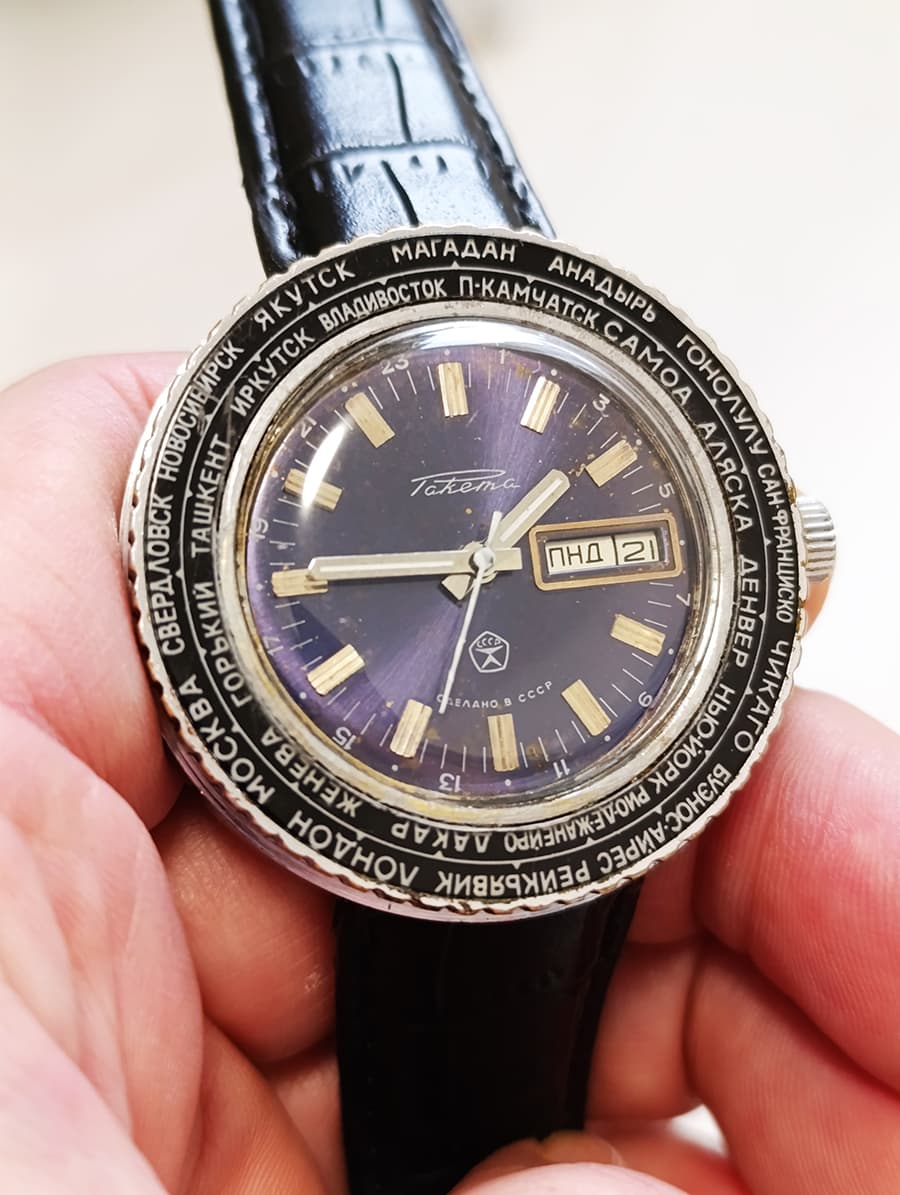 Raketa Cities World Time RARE Vintage Men's Watch 1980s Mechanical Wristwatch – thumbnail 11