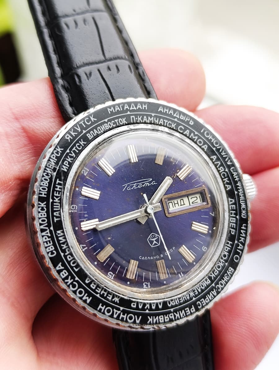 Raketa Cities World Time RARE Vintage Men's Watch 1980s Mechanical Wristwatch – thumbnail 8