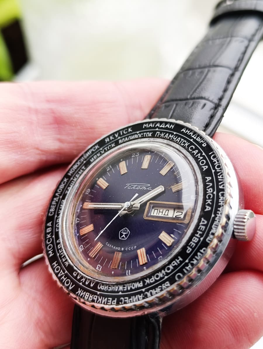 Raketa Cities World Time RARE Vintage Men's Watch 1980s Mechanical Wristwatch – thumbnail 9