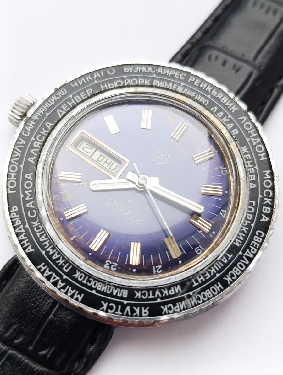 Raketa Cities World Time RARE Vintage Men's Watch 1980s Mechanical Wristwatch – thumbnail 6