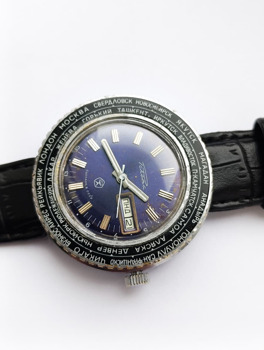 Raketa Cities World Time RARE Vintage Men's Watch 1980s Mechanical Wristwatch – thumbnail 2