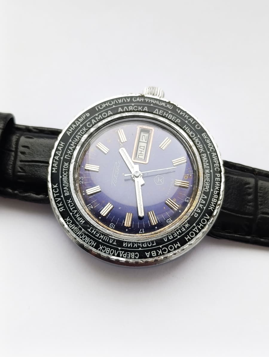 Raketa Cities World Time RARE Vintage Men's Watch 1980s Mechanical Wristwatch – thumbnail 3