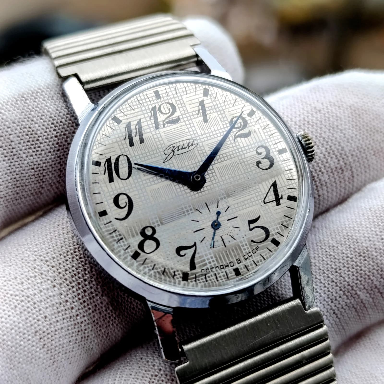 Rare ZIM Soviet Wristwatch – Geometric Shimmer Dial + Original 1989 Stainless Bracelet – photo 1 of 1