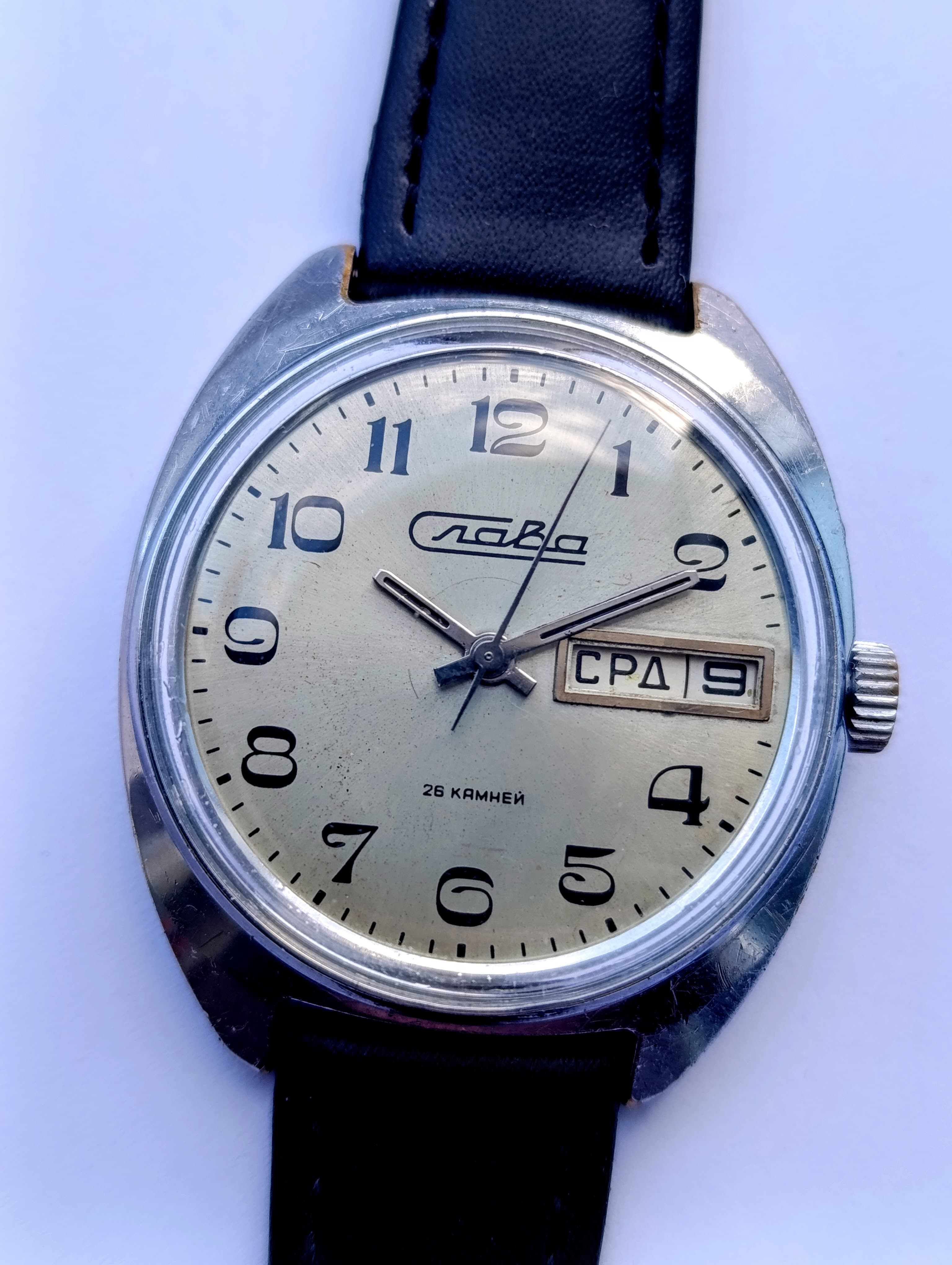 Vintage Slava 2428 Dual Calendar Watch 1980s USSR | 26 Jewels | Serviced Mechani – thumbnail 4